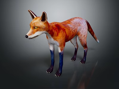 Realistic Red Fox 3D Render With Orange White Fur And Blue Legs Standing Pose 3d model