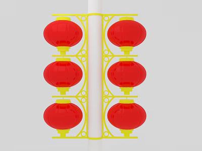 Six Red Lanterns With Yellow Frame In Double Sided Vertical Decorative Arrangement 3d model