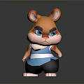 Cute Cartoon Hamster Character With Orange Fur Red Spots Blue Vest Black Pants