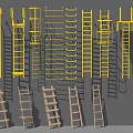 Yellow Metal Stairs And Wooden Ladders With Various Step Structures And Designs