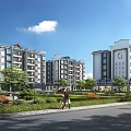 Modern Mid Rise Residential Buildings With Traditional Roof Design Lush Greenery And Community Area