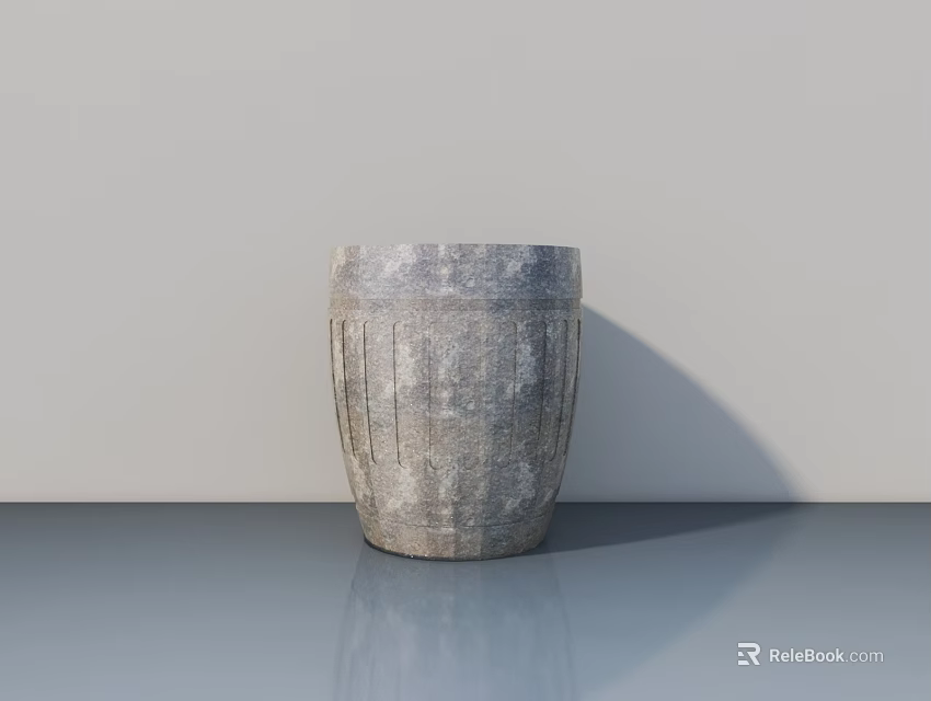 Minimalist Gray Stone Stool With Vertical Striped Texture In Neutral Space 3d model