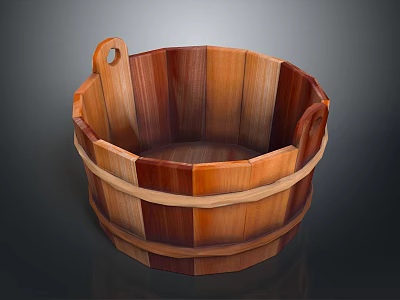 Handcrafted Natural Wooden Bucket With Rustic Wood Staves And Side Handle Design 3d model