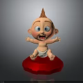 Happy Cartoon Baby With Orange Hair Sitting On Red Platform Open Arms