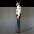 Realistic Game Movie Character In White Shirt Black Tie With Utility Belt Cap Arms Outstretched