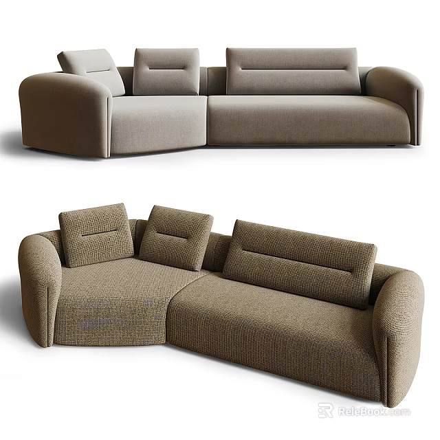 Modern Beige Fabric Sectional Sofa With Comfortable Back Cushions And Armrests 3d model 