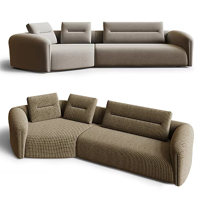 Modern Beige Fabric Sectional Sofa With Comfortable Back Cushions And Armrests 3d model