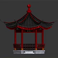Traditional Chinese Pavilion With Red Pillars Black Tiled Roof Red Finial And Carved Railings