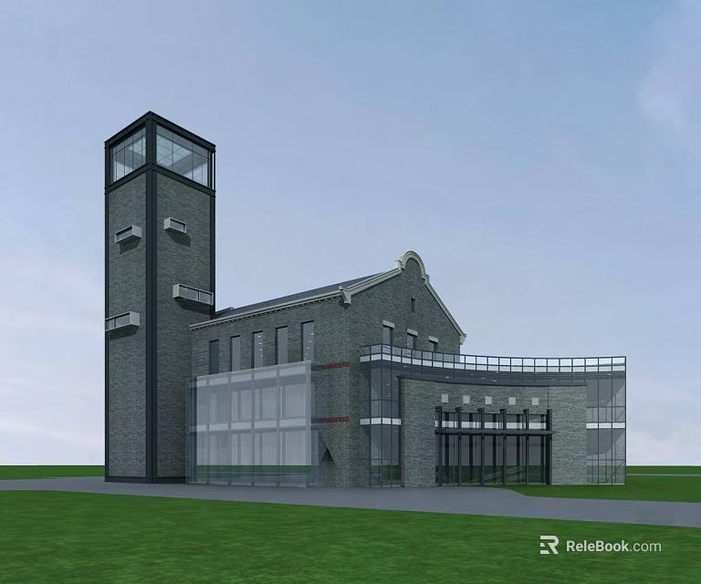 Modern Commercial Complex With Gray Exterior Glass Curtain Walls And Tower Structure 3d model 