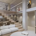 Modern Entertainment Room Interior With Comfortable Sofa Wooden Tables And Soft Lighting
