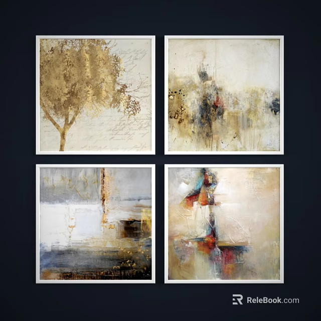 Four Abstract Paintings With Textured Backgrounds And Mixed Color Palettes 3d model 