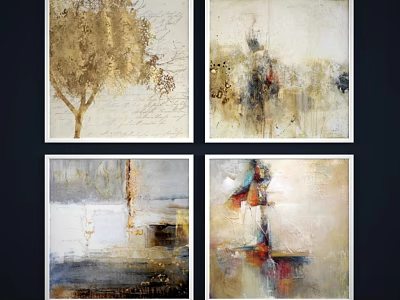 Four Abstract Paintings With Textured Backgrounds And Mixed Color Palettes 3d model