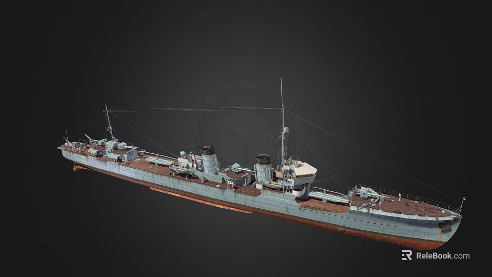 Vintage Warship Design Featuring Turrets And Naval Deck Structure 3d model 