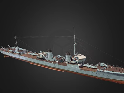Vintage Warship Design Featuring Turrets And Naval Deck Structure 3d model