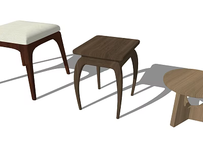 Modern Wooden Stools With Padded Square And Round Seats And Curved Legs 3d model