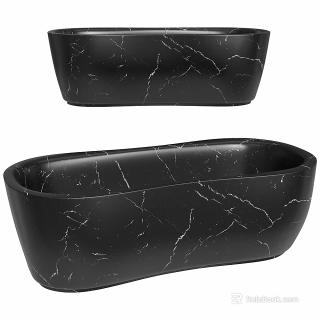 Sleek Black Marble Bathtub Design With Natural Vein Patterns And Modern Oval Shape 3d model 