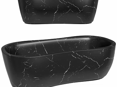 Sleek Black Marble Bathtub Design With Natural Vein Patterns And Modern Oval Shape 3d model