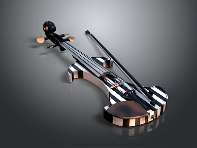 Artistic Violin Musical Instrument with Striped Design and Glossy Copper Black Finish 3d model