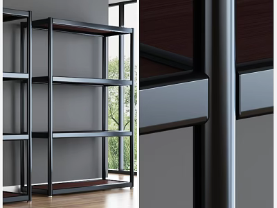 Modern Black Metal Frame Open Storage Shelving Unit With Multi Tier Design 3d model
