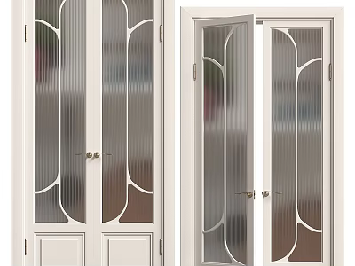 White Interior Swing Doors With Decorative Glass Panels And Curved Patterns 3d model