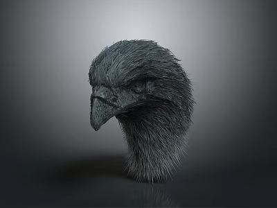 Detailed 3D Rendered Emu Head With Textured Feathers On Gray Background 3d model