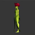 Green Plant Based Mythical Creature With Red Flower Headdress And Leafy Flowing Costume
