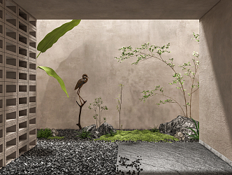 New Chinese style landscape sketch courtyard landscape sketch stone canna plantain moss pebbles 3d model