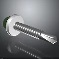 Silver Threaded Hardware Screw With Green Washer And Flat Tip Design 3d model