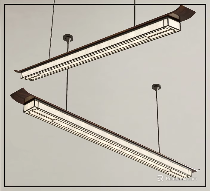 Modern Linear Pendant Light With Sleek Metal Frame Hanging Over Kitchen Island 3d model 