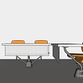 Modern Conference Table And Chair Set Featuring White Surface And Orange Seats