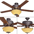 Classic Ceiling Fan Light With Wooden Blades Bronze Base And Yellow Lampshade Design