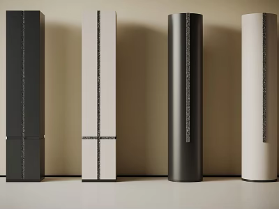 Modern Decorative Columns in Black and White Cylindrical Rectangular with Inlaid Stripes Arranged in Row 3d model
