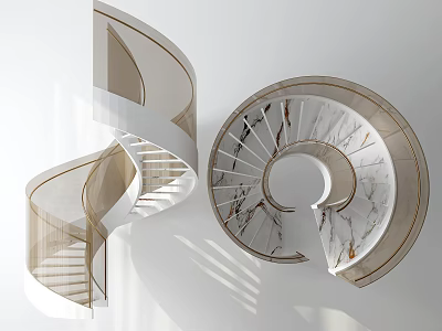 Modern Spiral Staircase Interior Design With Marble Steps And Glass Railing 3d model