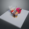 Various Cup Noodles With Open Lid And Spoon On White Platform As Everyday Household Items