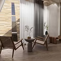 Hotel Room With Open Space Wooden Flooring Bathtub Dining Area And Sunset Ocean View