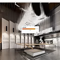 Modern Cultural Center Interior Design With Hanging Chandeliers Exhibition Walls And Seating Areas