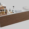 Dessert Shop Wooden Counter With Displayed Pastries Bread Coffee Machine And Glasses