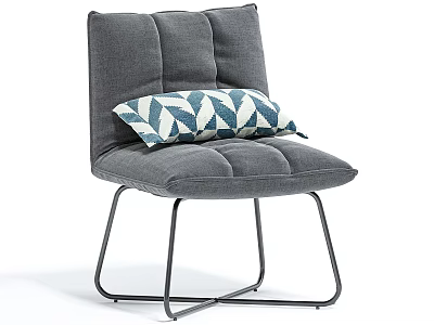 Gray Accent Chair With Blue And White Geometric Pattern Pillow And Metal Legs 3d model