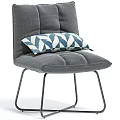 Gray Accent Chair With Blue And White Geometric Pattern Pillow And Metal Legs