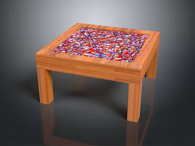 Square Coffee Table With Wooden Frame And Colorful Mosaic Top Design 3d model