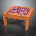 Square Coffee Table With Wooden Frame And Colorful Mosaic Top Design