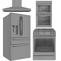 Modern Black Kitchen Appliances With Refrigerator Oven Stove And Range Hood