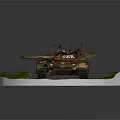 Military Tank Model With Camouflage Paint And Red Star Emblems On Grass Gravel Base