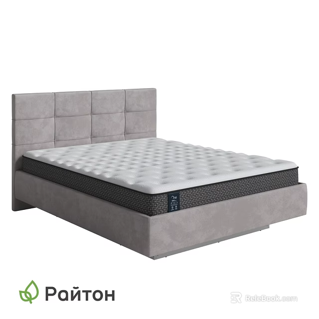 Modern Gray Double Bed With Upholstered Headboard And Comfortable Mattress 3d model 