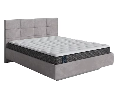 Modern Gray Double Bed With Upholstered Headboard And Comfortable Mattress 3d model