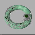 Green Enamel Circular Bracelet With Silver Vine Patterns And Green Gemstones 3d model