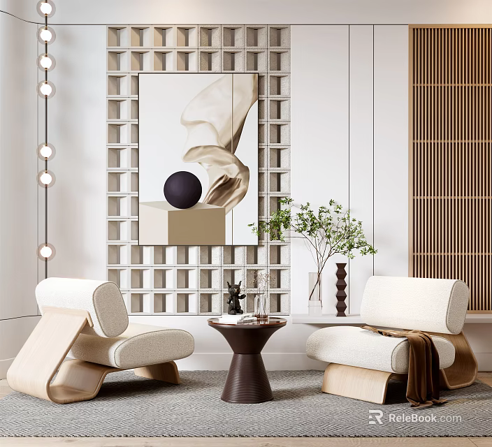 Modern Casual Sofa Set Interior Design With Coffee Table Potted Plant And Decorative Artwork 3d model 