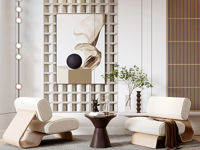 Modern Casual Sofa Set Interior Design With Coffee Table Potted Plant And Decorative Artwork 3d model