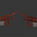 Traditional Red Arched Architectural Structure With Symmetrical Split Curved Design And Pillars