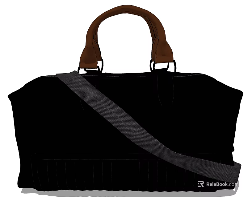 Black Duffel Bag with Brown Handles and Gray Shoulder Strap for Travel 3d model 